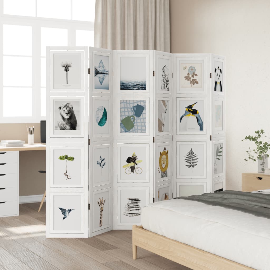 Kamerscherm met 6 panelen massief paulowniahout wit is nu te koop bij PeponiXL, paradijselijk wonen!