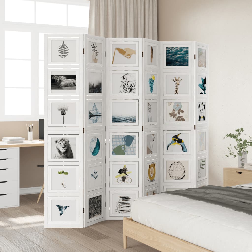 Kamerscherm met 6 panelen massief paulowniahout wit is nu te koop bij PeponiXL, paradijselijk wonen!
