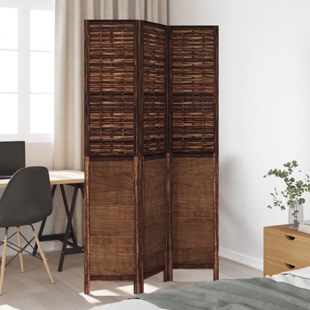 Kamerscherm met 3 panelen massief paulowniahout donkerbruin is nu te koop bij PeponiXL, paradijselijk wonen!
