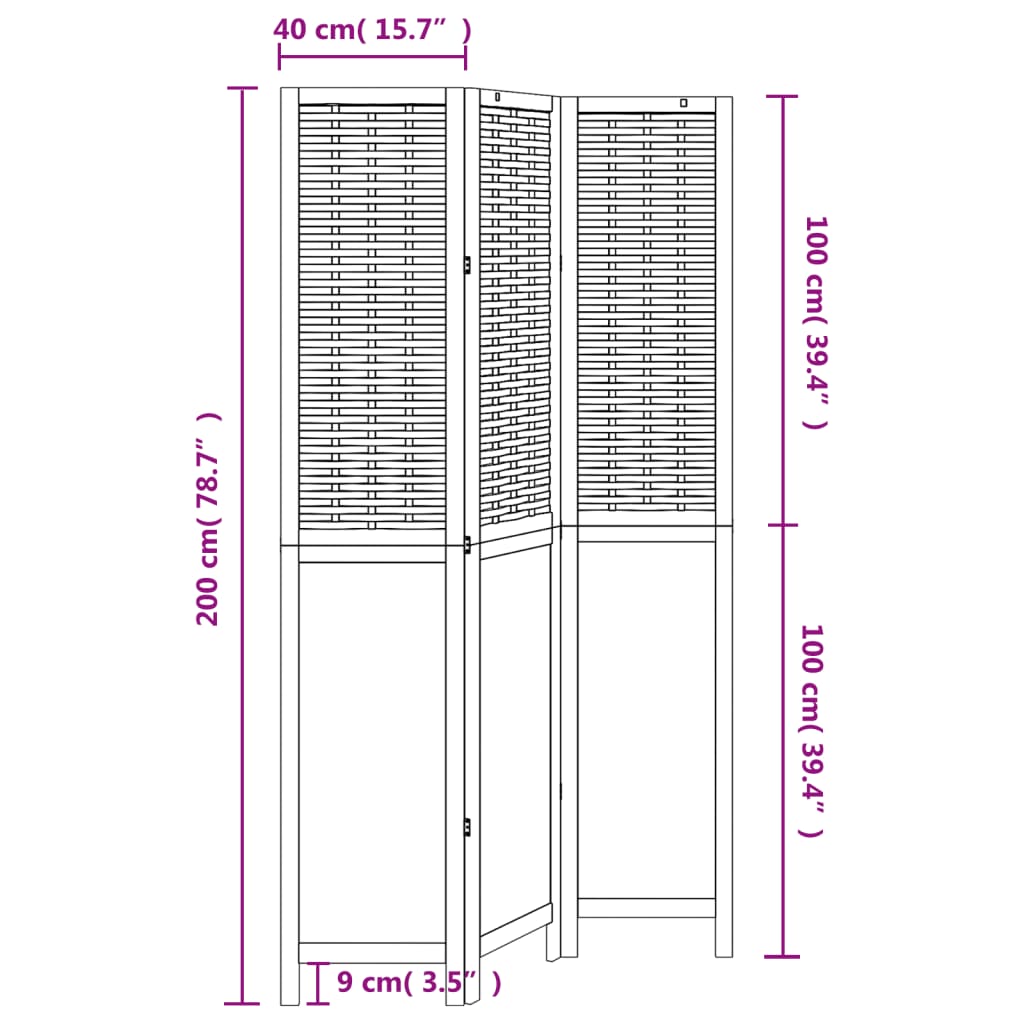 Kamerscherm met 3 panelen massief paulowniahout donkerbruin is nu te koop bij PeponiXL, paradijselijk wonen!
