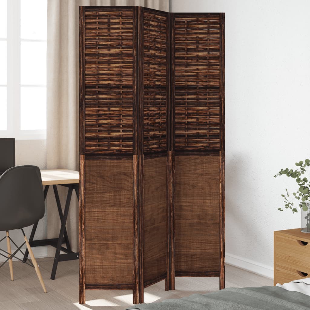 Kamerscherm met 3 panelen massief paulowniahout donkerbruin is nu te koop bij PeponiXL, paradijselijk wonen!