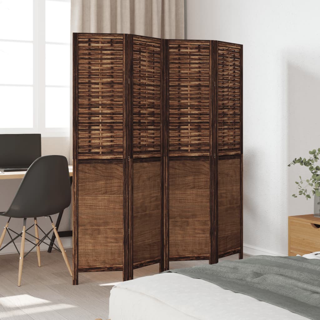 Kamerscherm met 4 panelen massief paulowniahout donkerbruin is nu te koop bij PeponiXL, paradijselijk wonen!