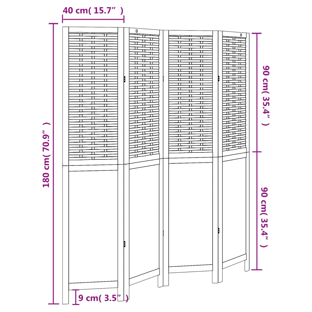 Kamerscherm met 4 panelen massief paulowniahout donkerbruin is nu te koop bij PeponiXL, paradijselijk wonen!