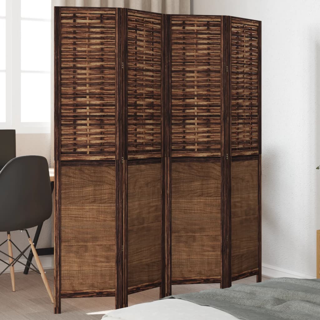Kamerscherm met 4 panelen massief paulowniahout donkerbruin is nu te koop bij PeponiXL, paradijselijk wonen!
