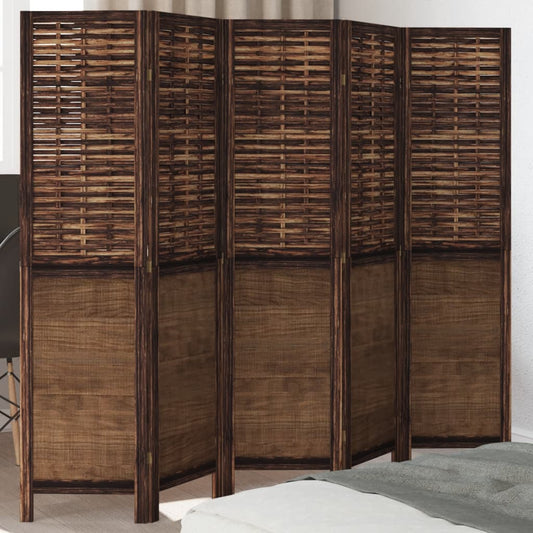 Kamerscherm met 5 panelen massief paulowniahout donkerbruin is nu te koop bij PeponiXL, paradijselijk wonen!