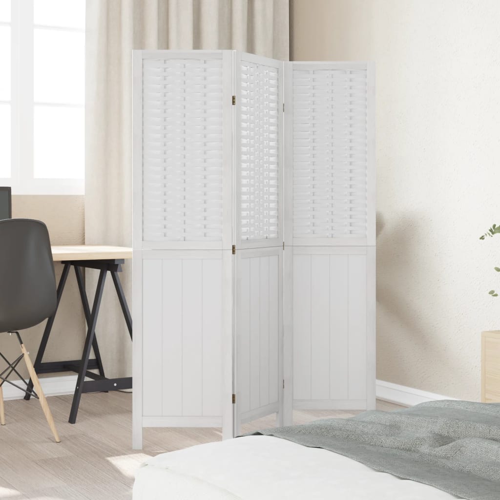Kamerscherm met 3 panelen massief paulowniahout wit is nu te koop bij PeponiXL, paradijselijk wonen!
