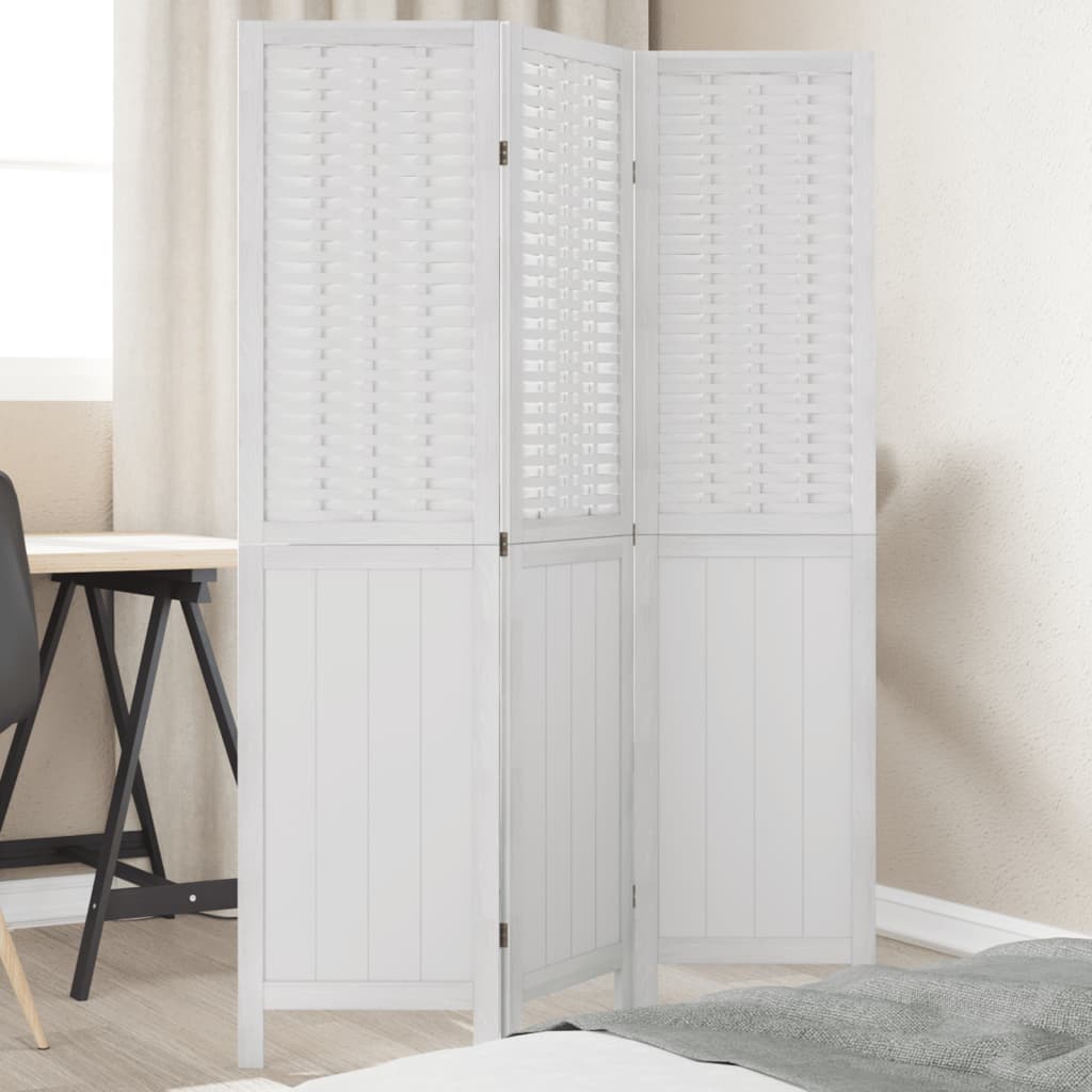 Kamerscherm met 3 panelen massief paulowniahout wit is nu te koop bij PeponiXL, paradijselijk wonen!