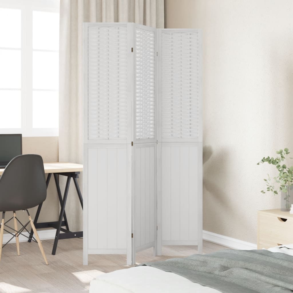 Kamerscherm met 3 panelen massief paulowniahout wit is nu te koop bij PeponiXL, paradijselijk wonen!