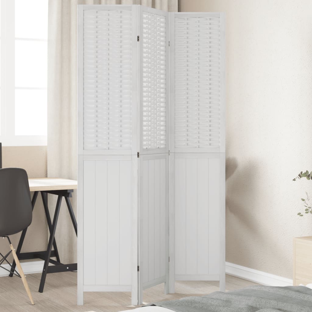 Kamerscherm met 3 panelen massief paulowniahout wit is nu te koop bij PeponiXL, paradijselijk wonen!