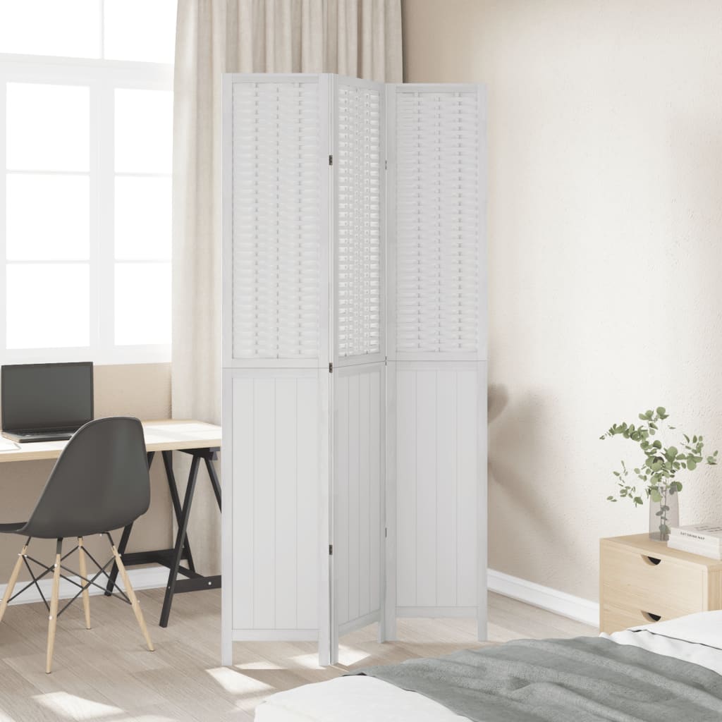 Kamerscherm met 3 panelen massief paulowniahout wit is nu te koop bij PeponiXL, paradijselijk wonen!