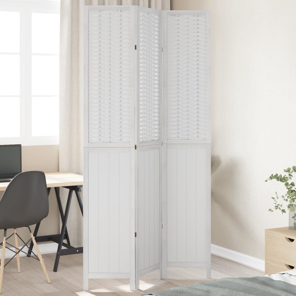 Kamerscherm met 3 panelen massief paulowniahout wit is nu te koop bij PeponiXL, paradijselijk wonen!