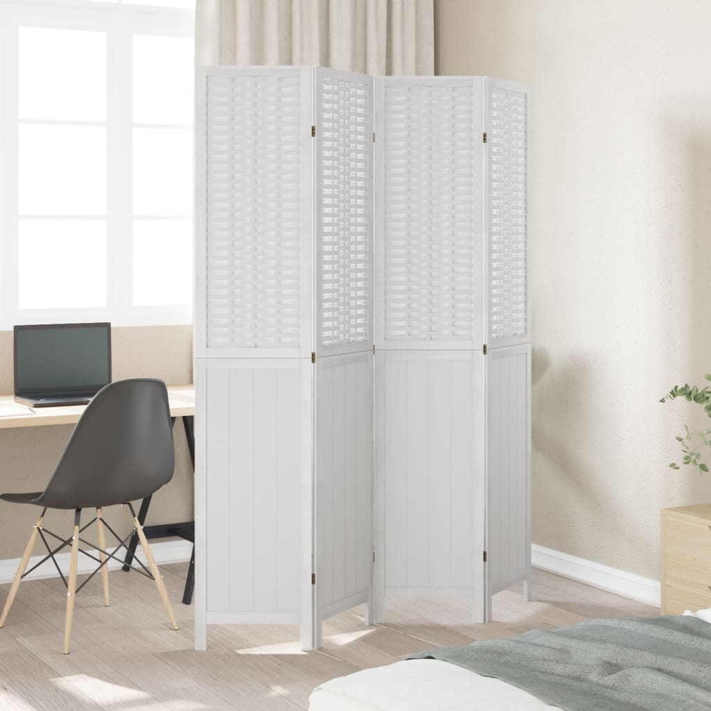 Kamerscherm met 4 panelen massief paulowniahout wit is nu te koop bij PeponiXL, paradijselijk wonen!
