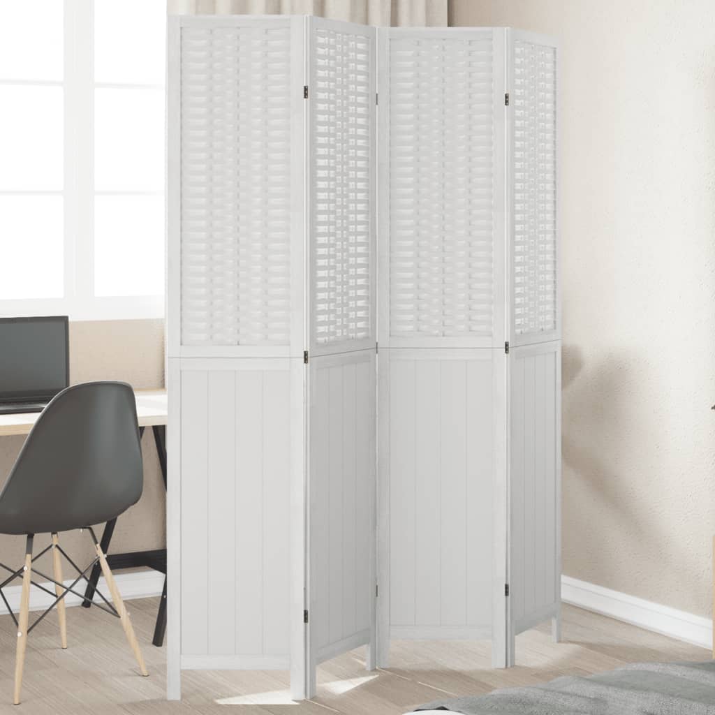Kamerscherm met 4 panelen massief paulowniahout wit is nu te koop bij PeponiXL, paradijselijk wonen!
