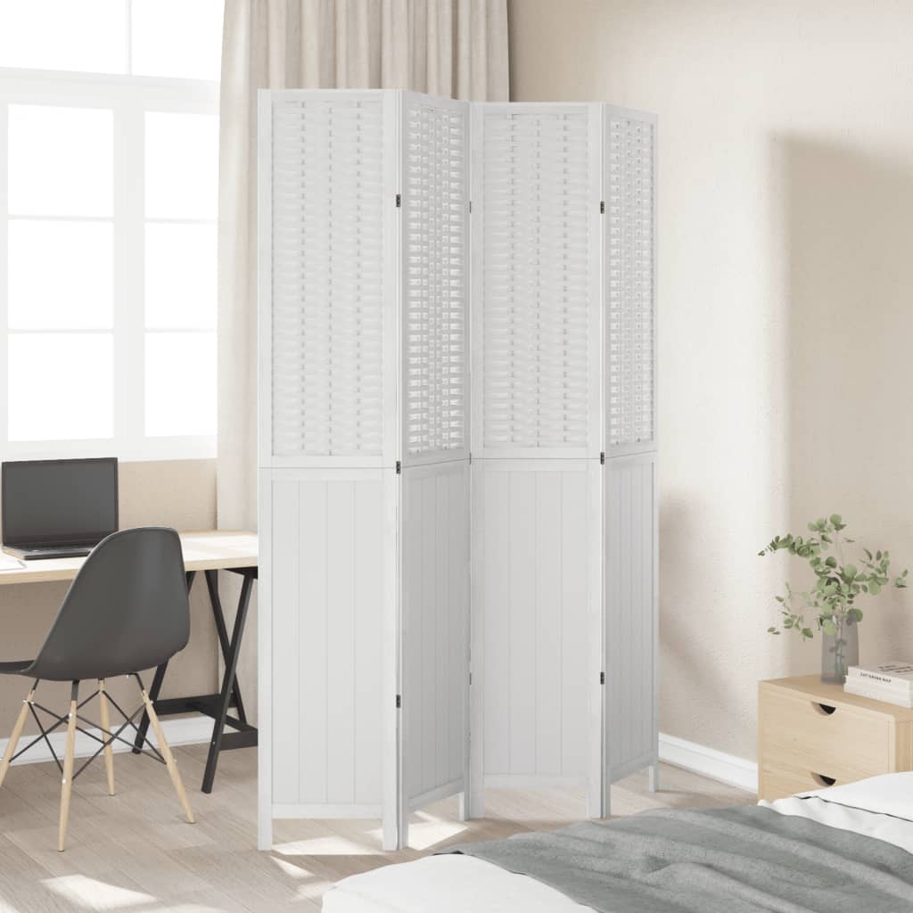 Kamerscherm met 4 panelen massief paulowniahout wit is nu te koop bij PeponiXL, paradijselijk wonen!