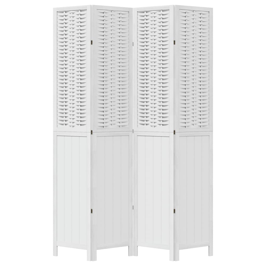 Kamerscherm met 4 panelen massief paulowniahout wit is nu te koop bij PeponiXL, paradijselijk wonen!