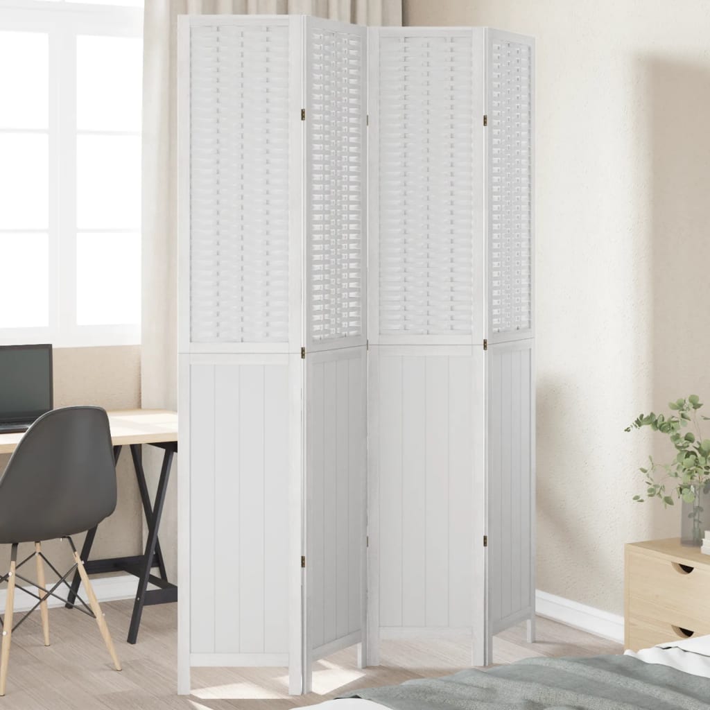 Kamerscherm met 4 panelen massief paulowniahout wit is nu te koop bij PeponiXL, paradijselijk wonen!