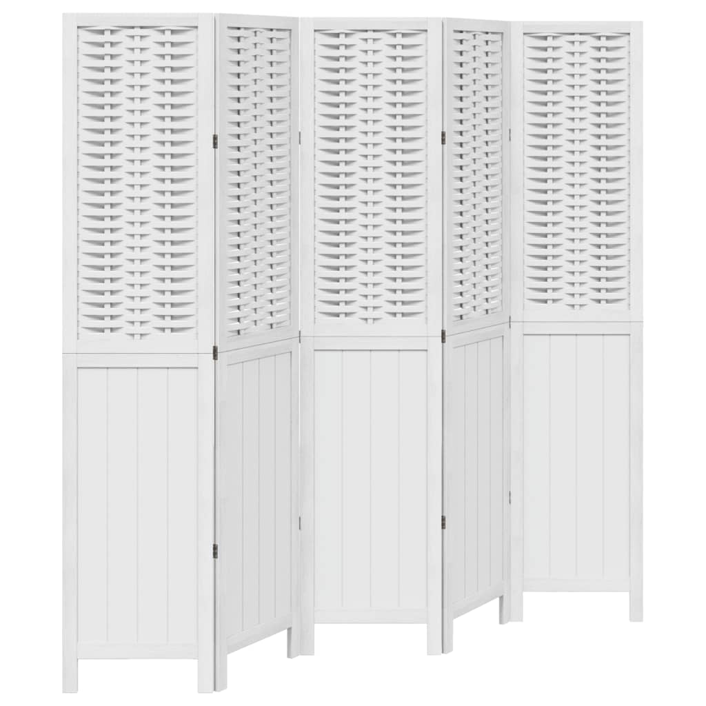 Kamerscherm met 5 panelen massief paulowniahout wit is nu te koop bij PeponiXL, paradijselijk wonen!