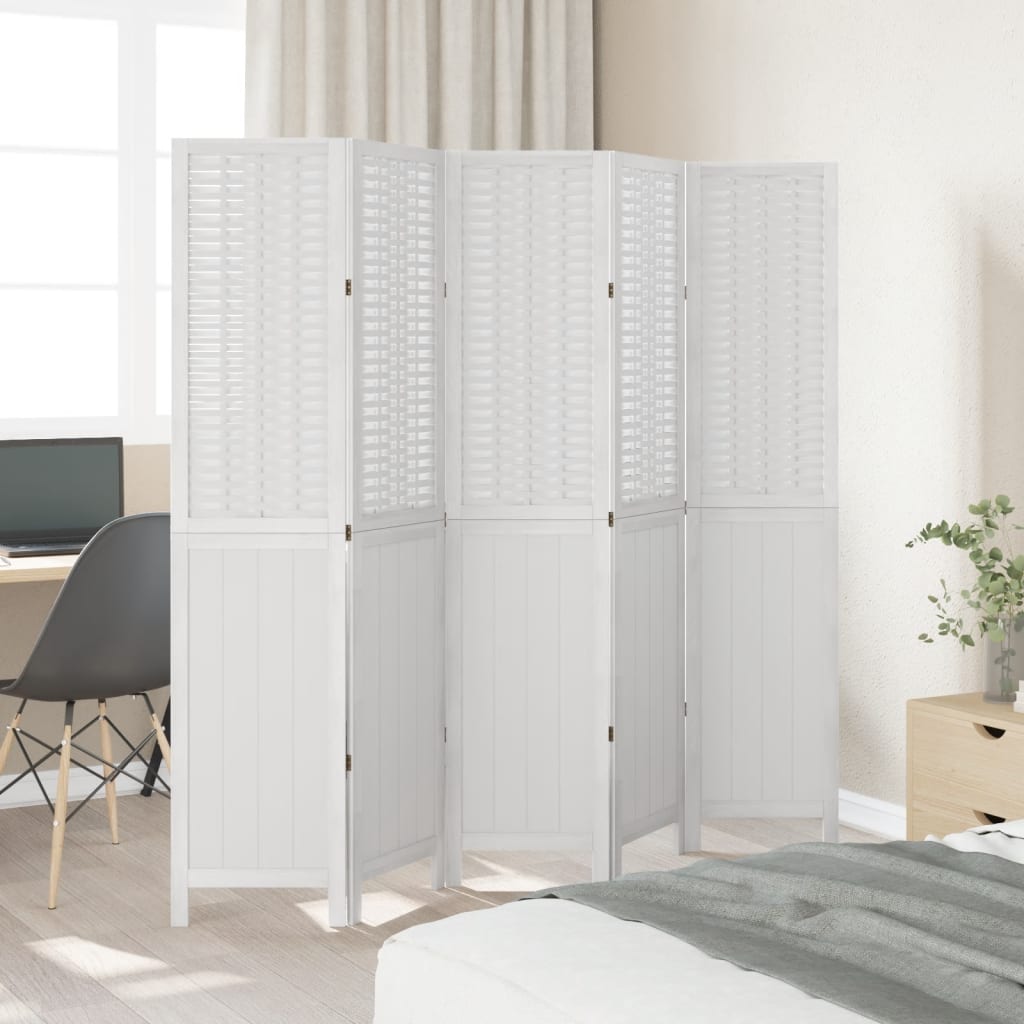 Kamerscherm met 5 panelen massief paulowniahout wit is nu te koop bij PeponiXL, paradijselijk wonen!