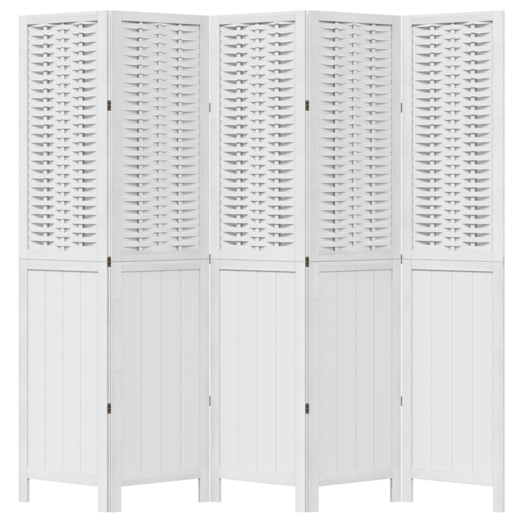 Kamerscherm met 5 panelen massief paulowniahout wit is nu te koop bij PeponiXL, paradijselijk wonen!