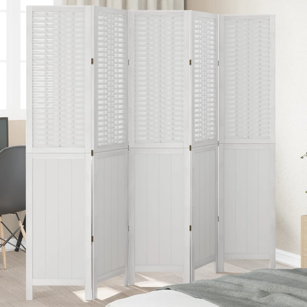 Kamerscherm met 5 panelen massief paulowniahout wit is nu te koop bij PeponiXL, paradijselijk wonen!