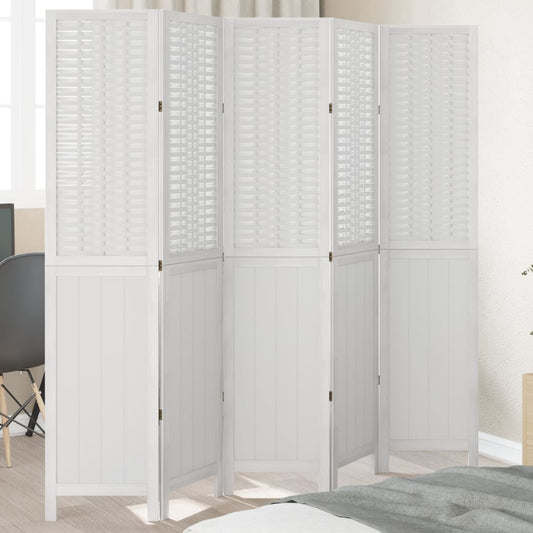Kamerscherm met 5 panelen massief paulowniahout wit is nu te koop bij PeponiXL, paradijselijk wonen!