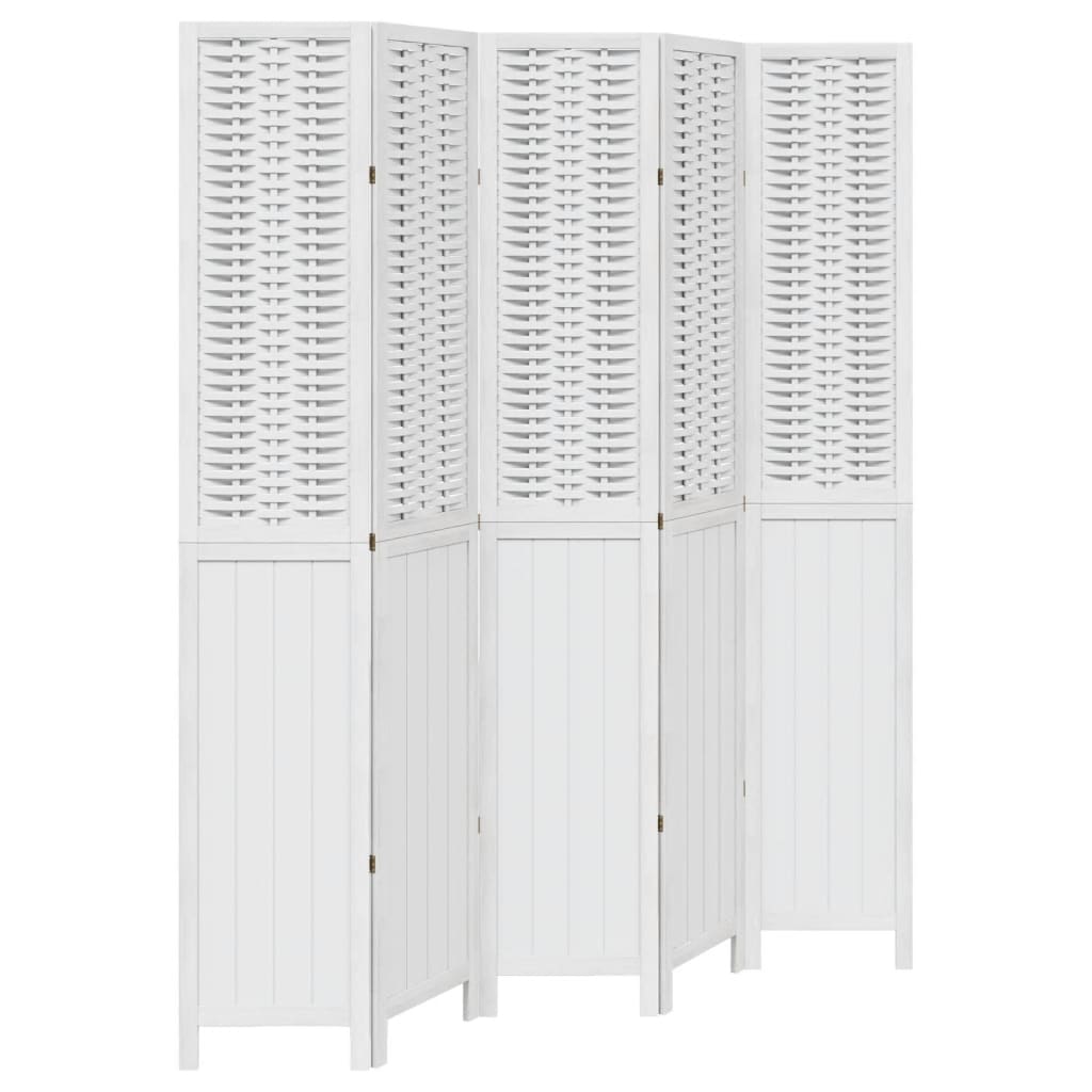 Kamerscherm met 5 panelen massief paulowniahout wit is nu te koop bij PeponiXL, paradijselijk wonen!
