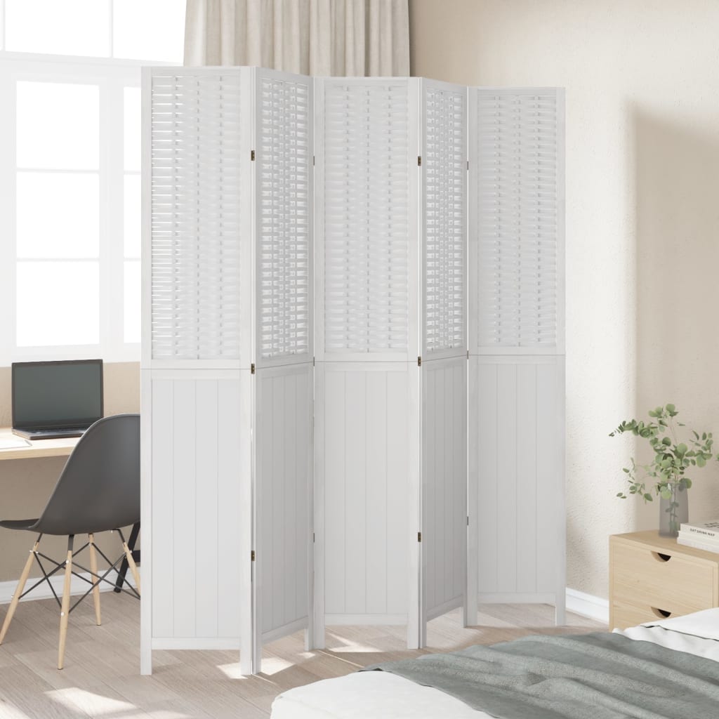 Kamerscherm met 5 panelen massief paulowniahout wit is nu te koop bij PeponiXL, paradijselijk wonen!