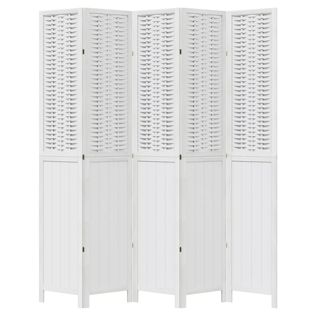 Kamerscherm met 5 panelen massief paulowniahout wit is nu te koop bij PeponiXL, paradijselijk wonen!