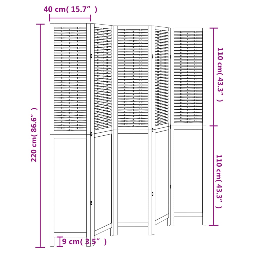 Kamerscherm met 5 panelen massief paulowniahout wit is nu te koop bij PeponiXL, paradijselijk wonen!