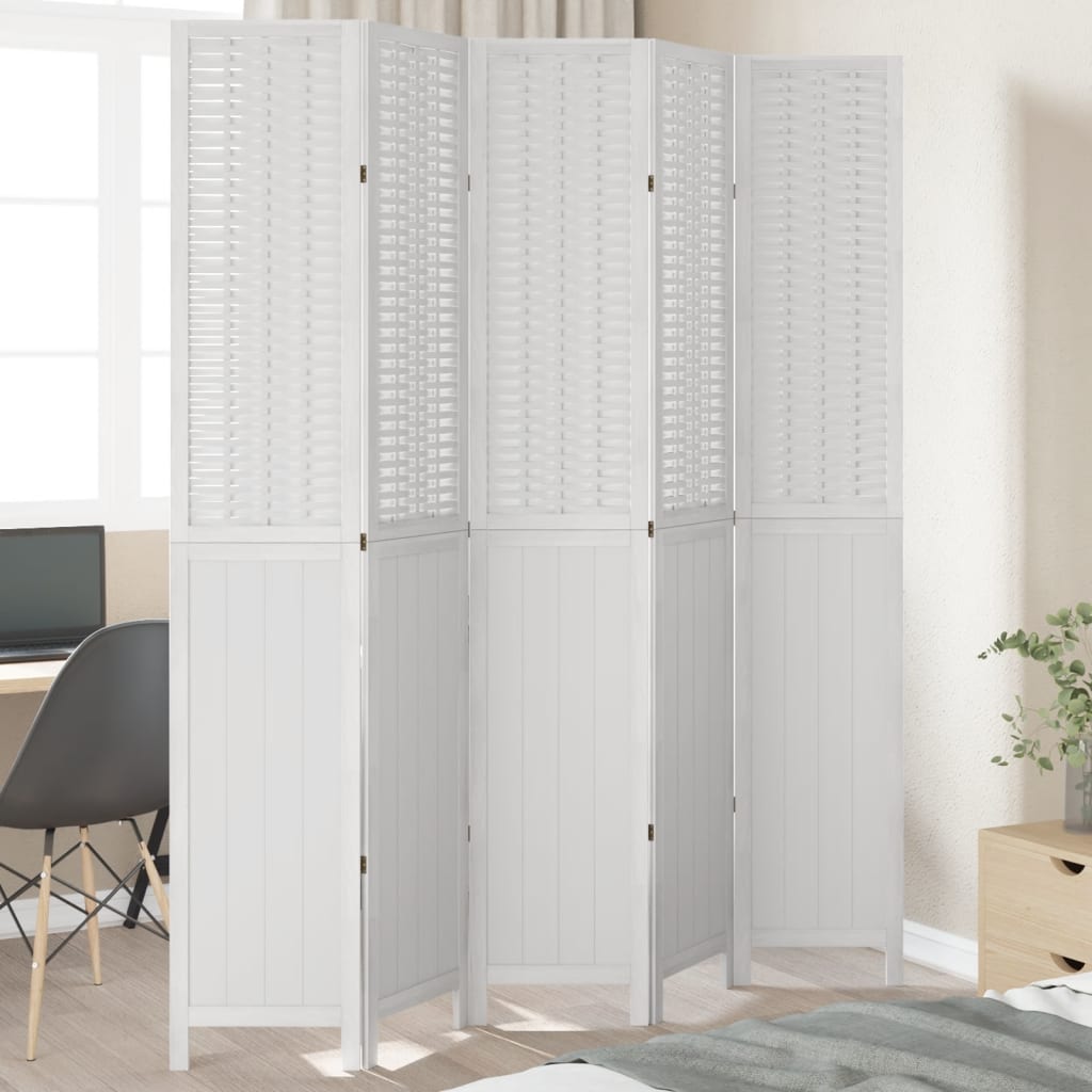 Kamerscherm met 5 panelen massief paulowniahout wit is nu te koop bij PeponiXL, paradijselijk wonen!