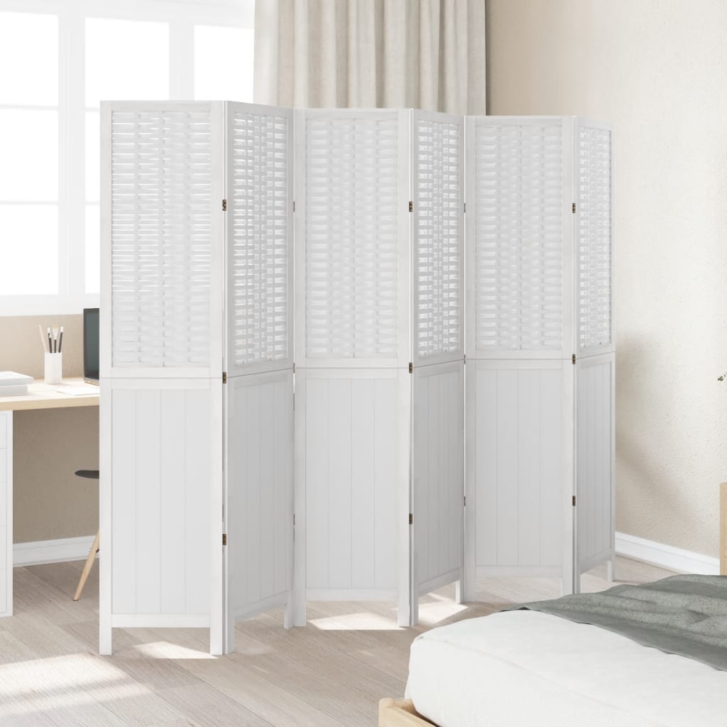 Kamerscherm met 6 panelen massief paulowniahout wit is nu te koop bij PeponiXL, paradijselijk wonen!