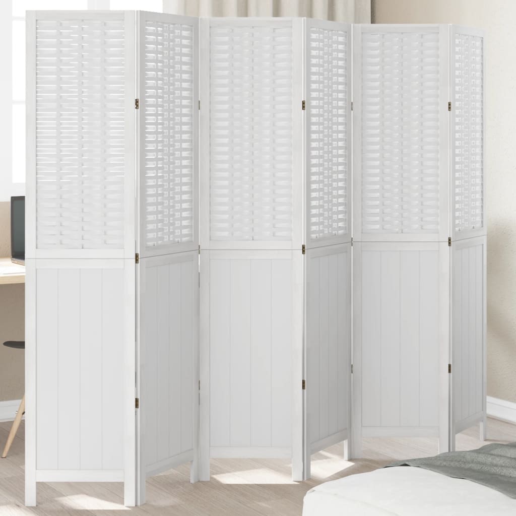 Kamerscherm met 6 panelen massief paulowniahout wit is nu te koop bij PeponiXL, paradijselijk wonen!