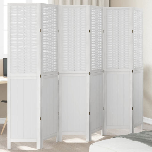 Kamerscherm met 6 panelen massief paulowniahout wit is nu te koop bij PeponiXL, paradijselijk wonen!
