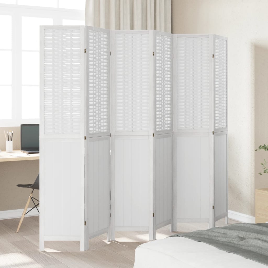 Kamerscherm met 6 panelen massief paulowniahout wit is nu te koop bij PeponiXL, paradijselijk wonen!