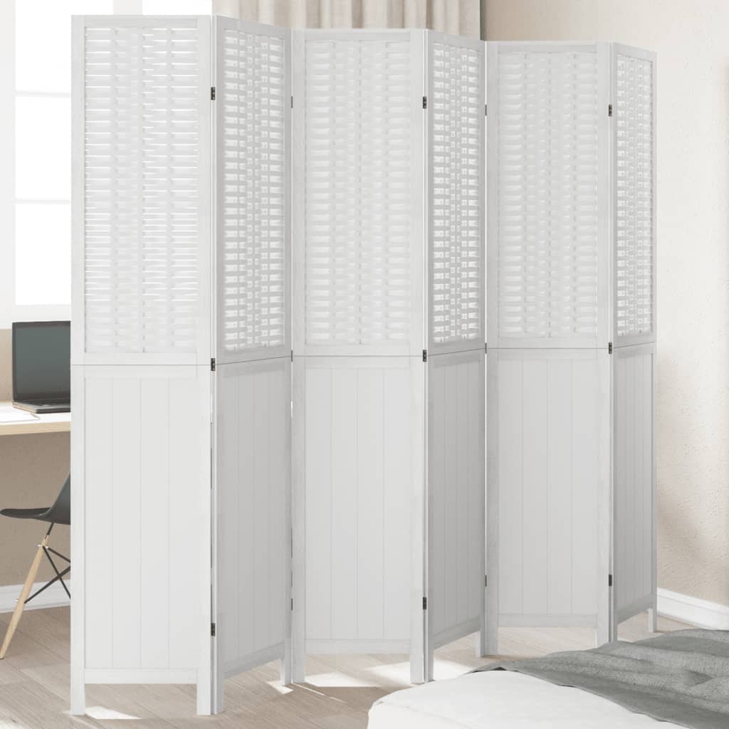 Kamerscherm met 6 panelen massief paulowniahout wit is nu te koop bij PeponiXL, paradijselijk wonen!