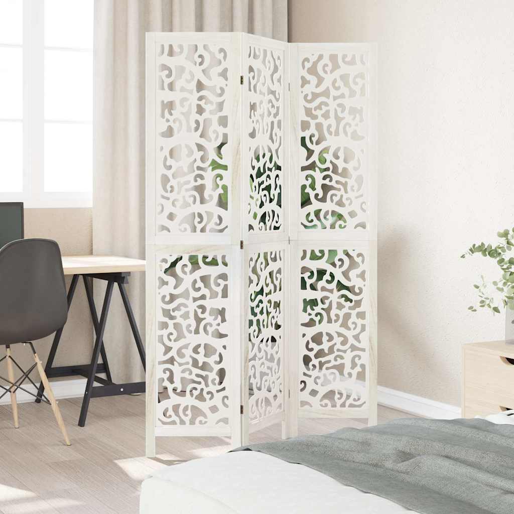 Kamerscherm met 3 panelen massief paulowniahout wit is nu te koop bij PeponiXL, paradijselijk wonen!