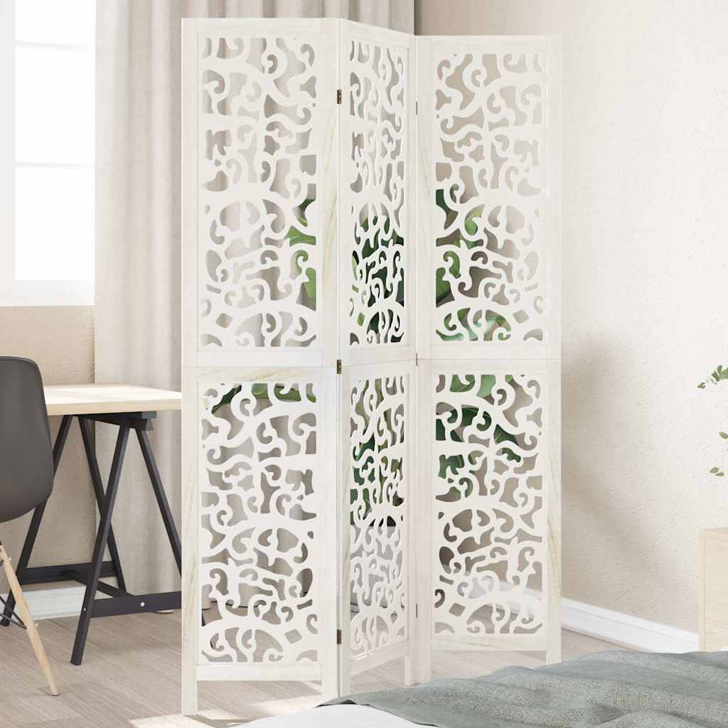 Kamerscherm met 3 panelen massief paulowniahout wit is nu te koop bij PeponiXL, paradijselijk wonen!