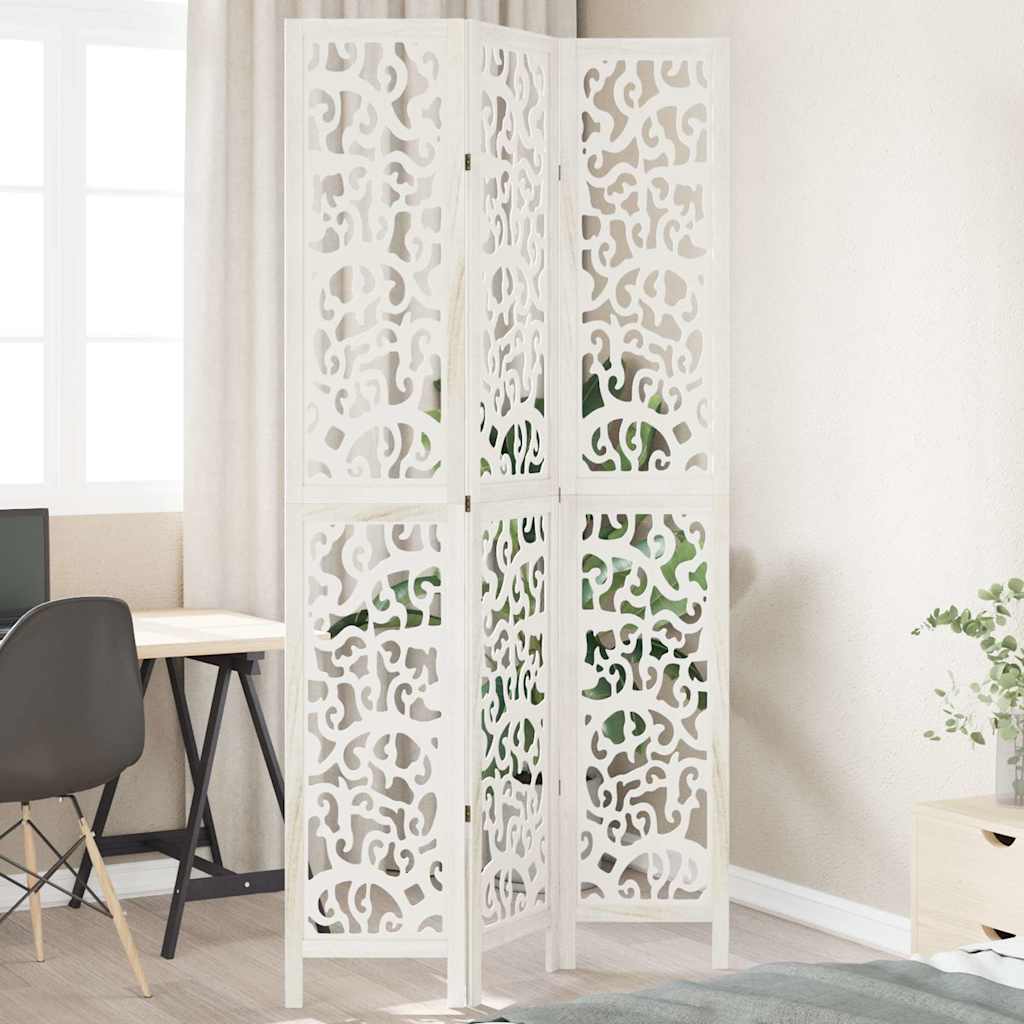 Kamerscherm met 3 panelen massief paulowniahout wit is nu te koop bij PeponiXL, paradijselijk wonen!