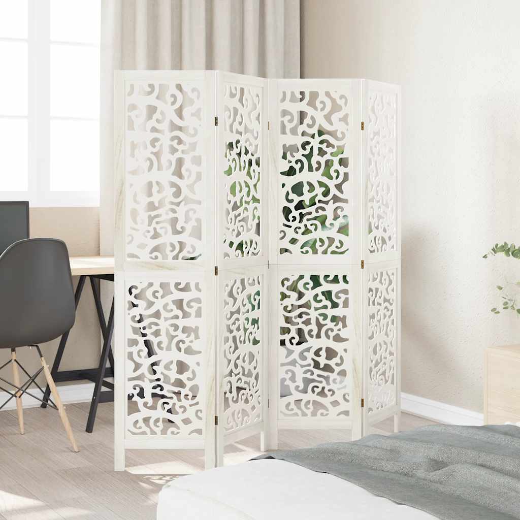Kamerscherm met 4 panelen massief paulowniahout wit is nu te koop bij PeponiXL, paradijselijk wonen!