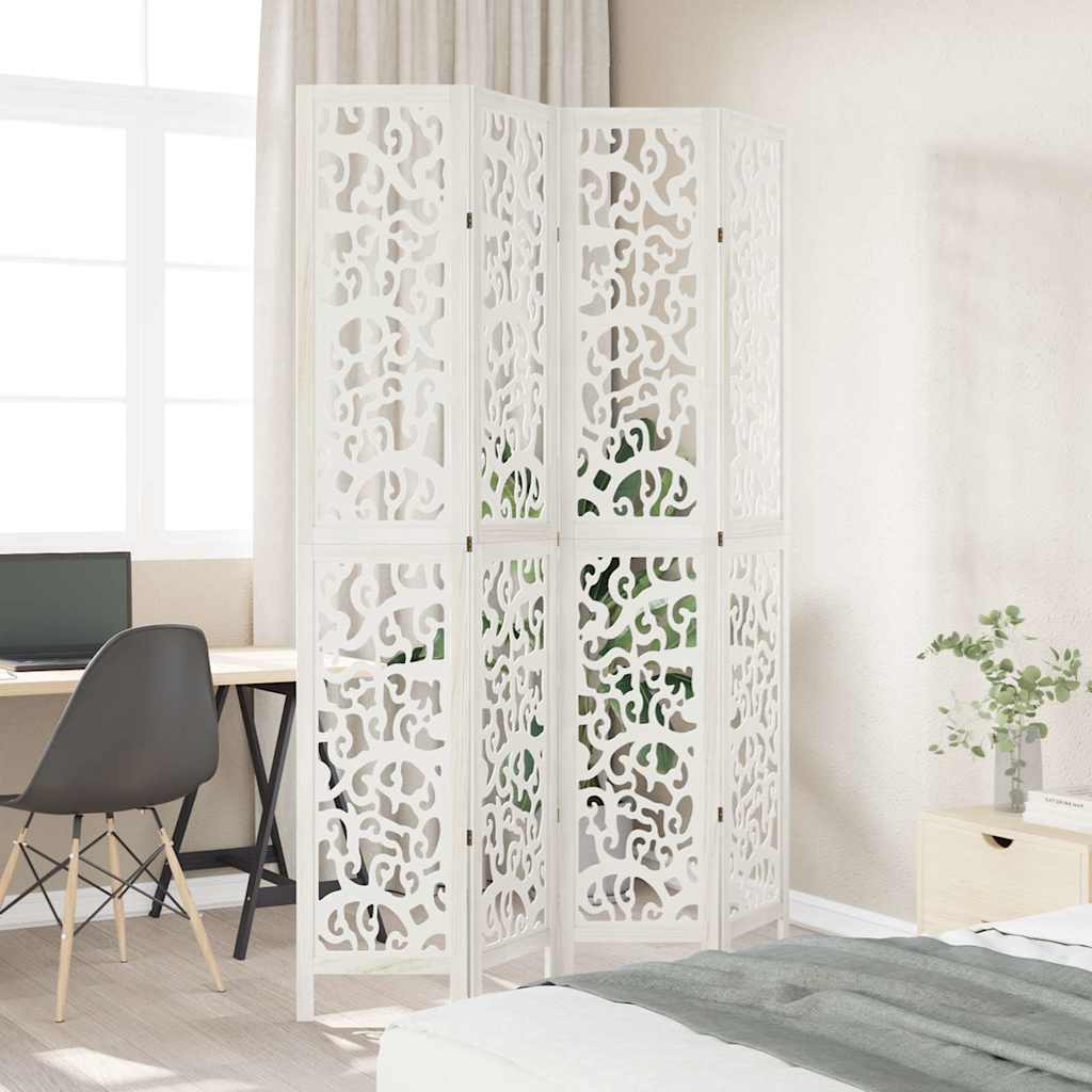 Kamerscherm met 4 panelen massief paulowniahout wit is nu te koop bij PeponiXL, paradijselijk wonen!