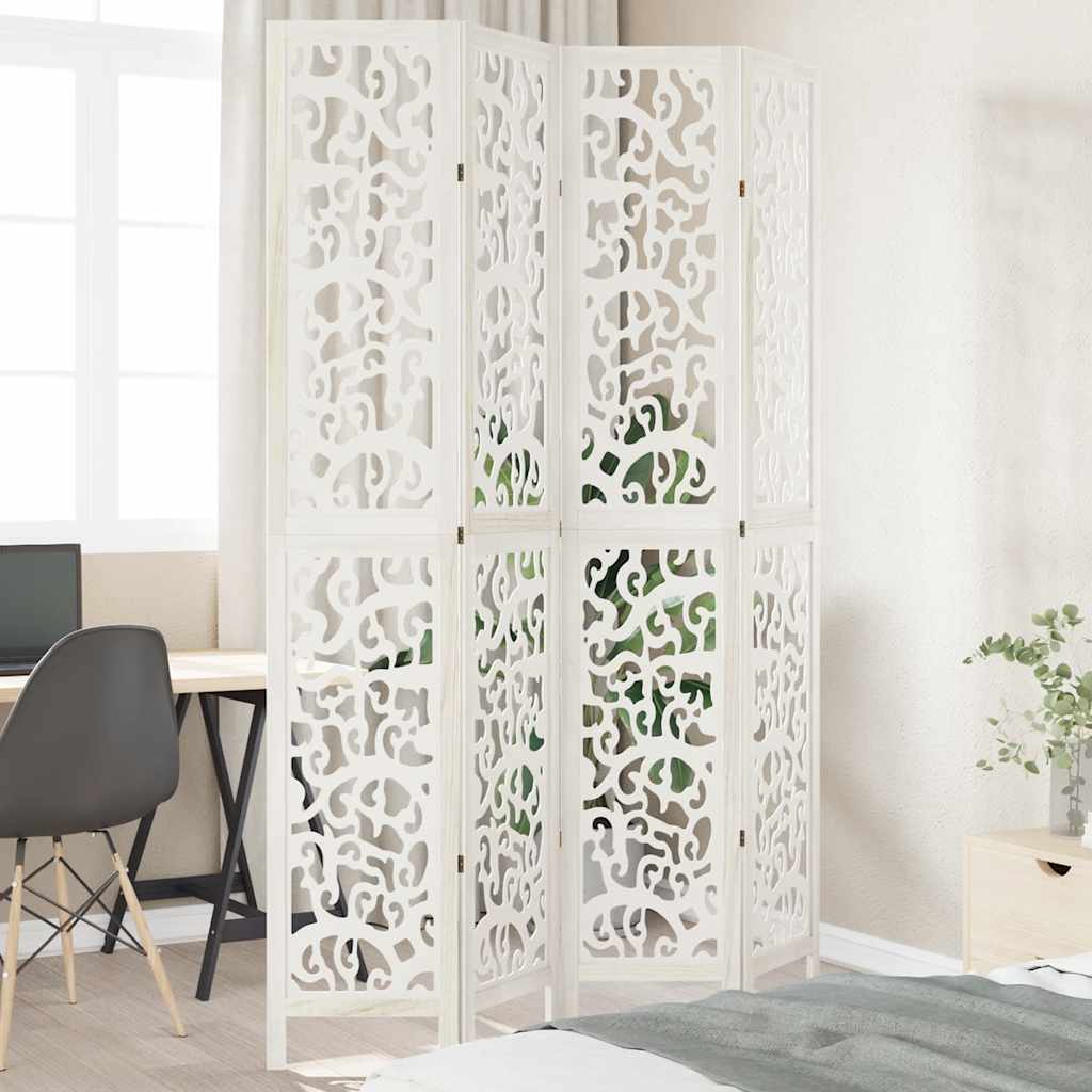 Kamerscherm met 4 panelen massief paulowniahout wit is nu te koop bij PeponiXL, paradijselijk wonen!