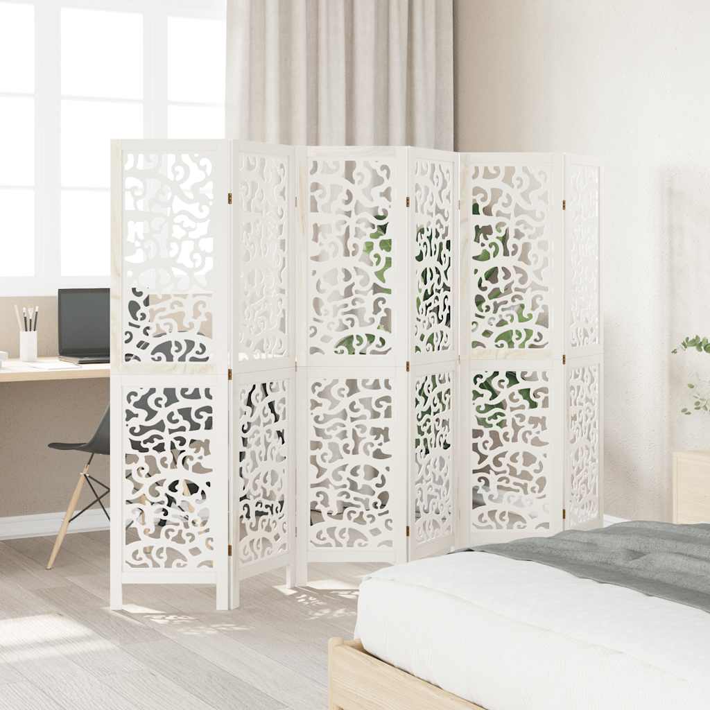 Kamerscherm met 6 panelen massief paulowniahout wit is nu te koop bij PeponiXL, paradijselijk wonen!