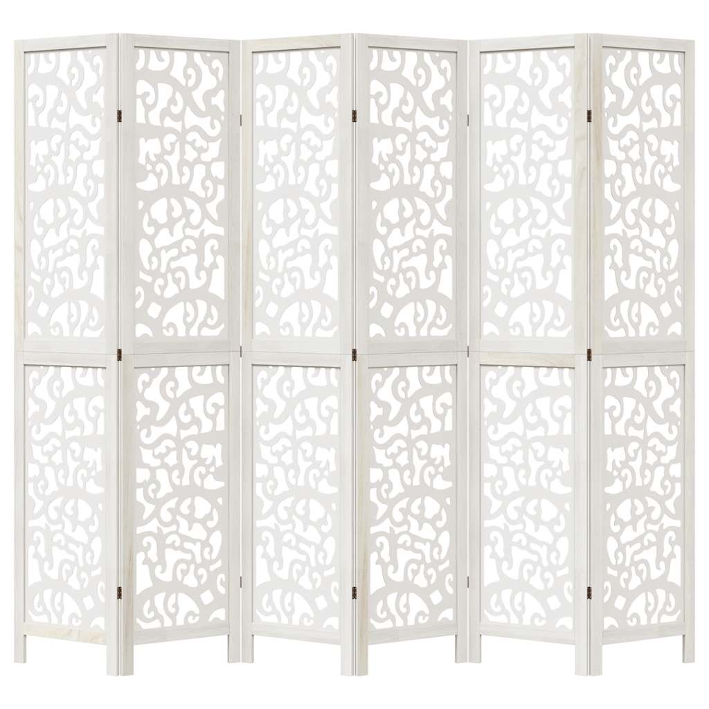 Kamerscherm met 6 panelen massief paulowniahout wit is nu te koop bij PeponiXL, paradijselijk wonen!