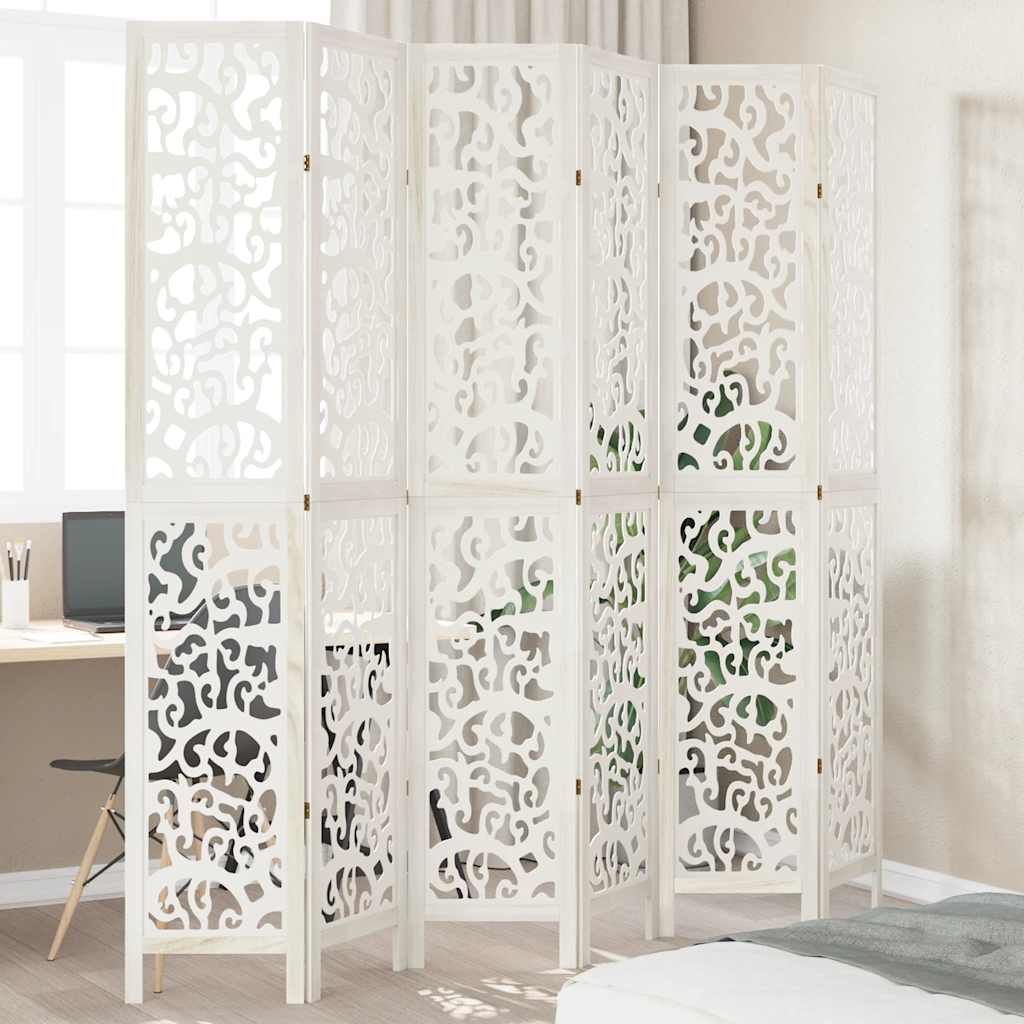 Kamerscherm met 6 panelen massief paulowniahout wit is nu te koop bij PeponiXL, paradijselijk wonen!
