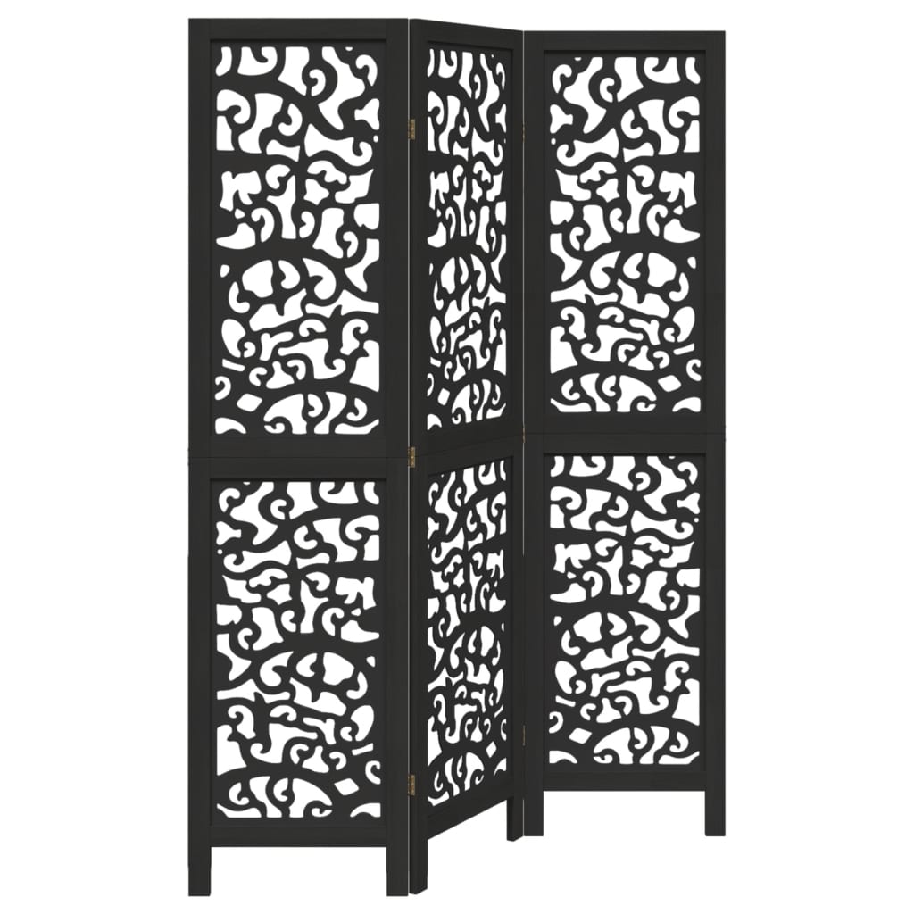 Kamerscherm met 3 panelen massief paulowniahout zwart is nu te koop bij PeponiXL, paradijselijk wonen!