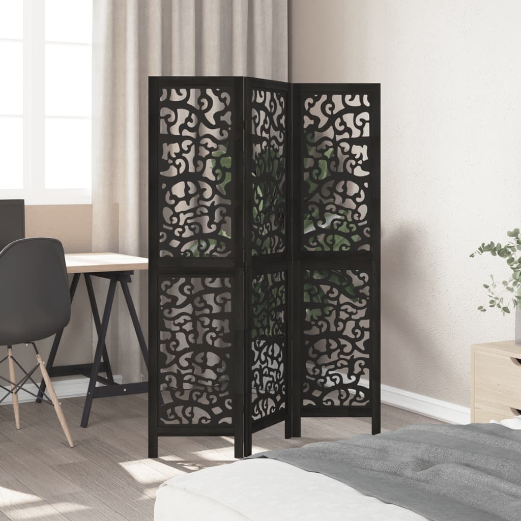 Kamerscherm met 3 panelen massief paulowniahout zwart is nu te koop bij PeponiXL, paradijselijk wonen!
