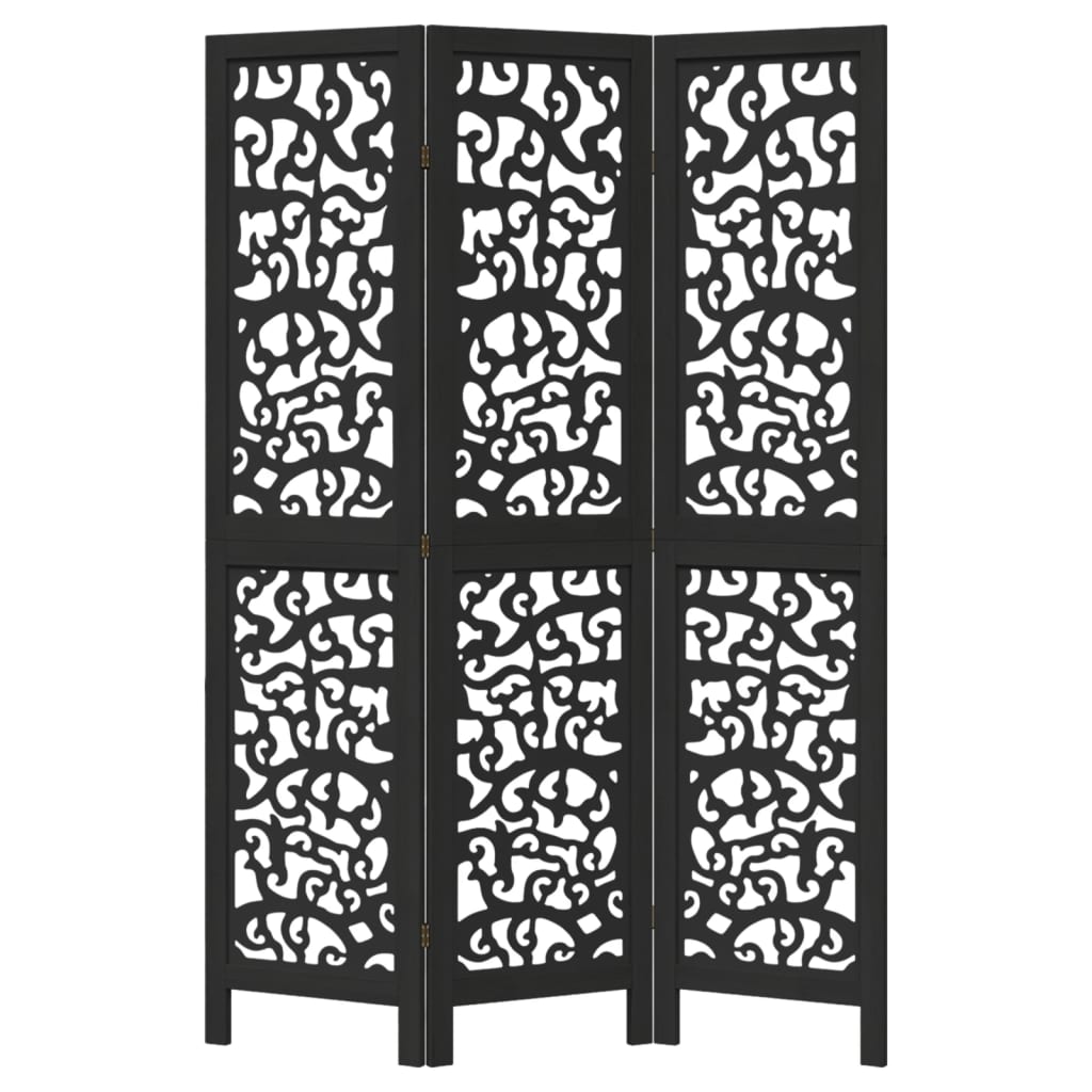 Kamerscherm met 3 panelen massief paulowniahout zwart is nu te koop bij PeponiXL, paradijselijk wonen!