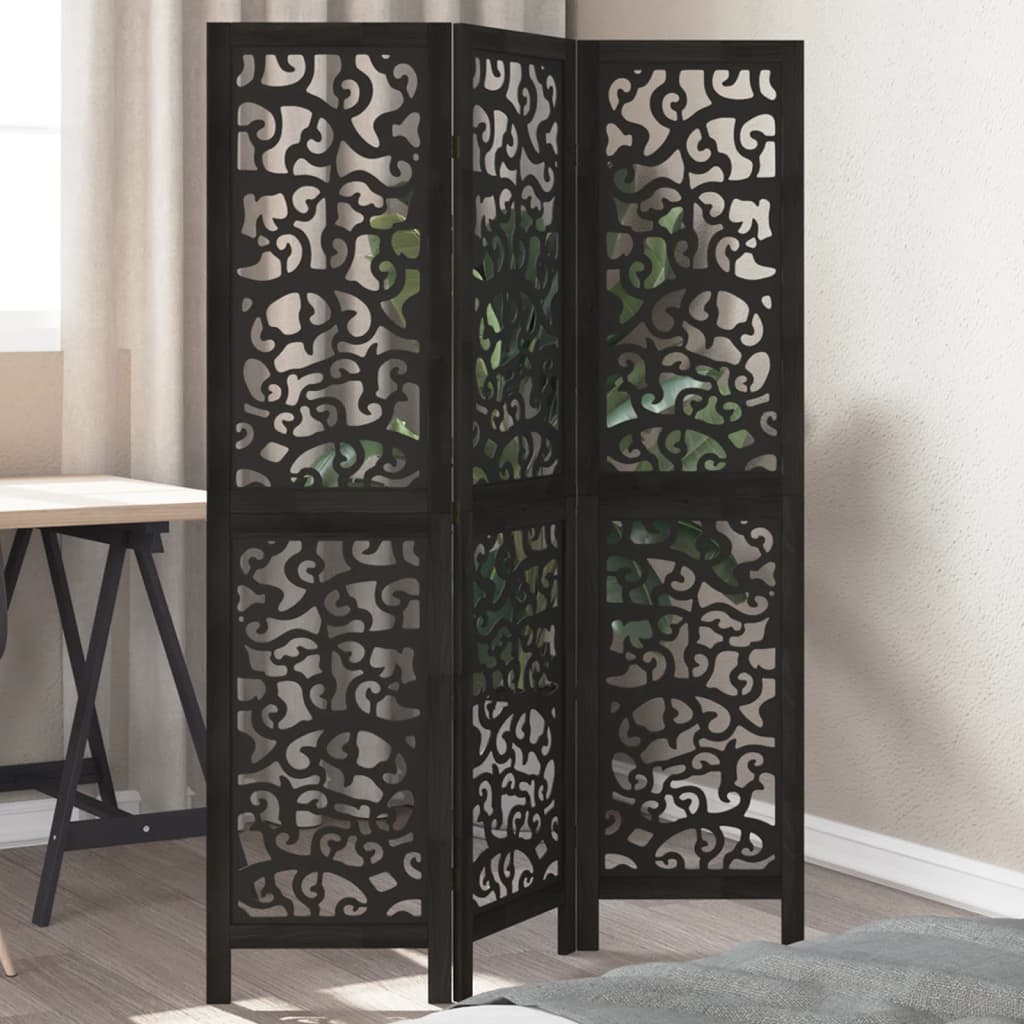 Kamerscherm met 3 panelen massief paulowniahout zwart is nu te koop bij PeponiXL, paradijselijk wonen!