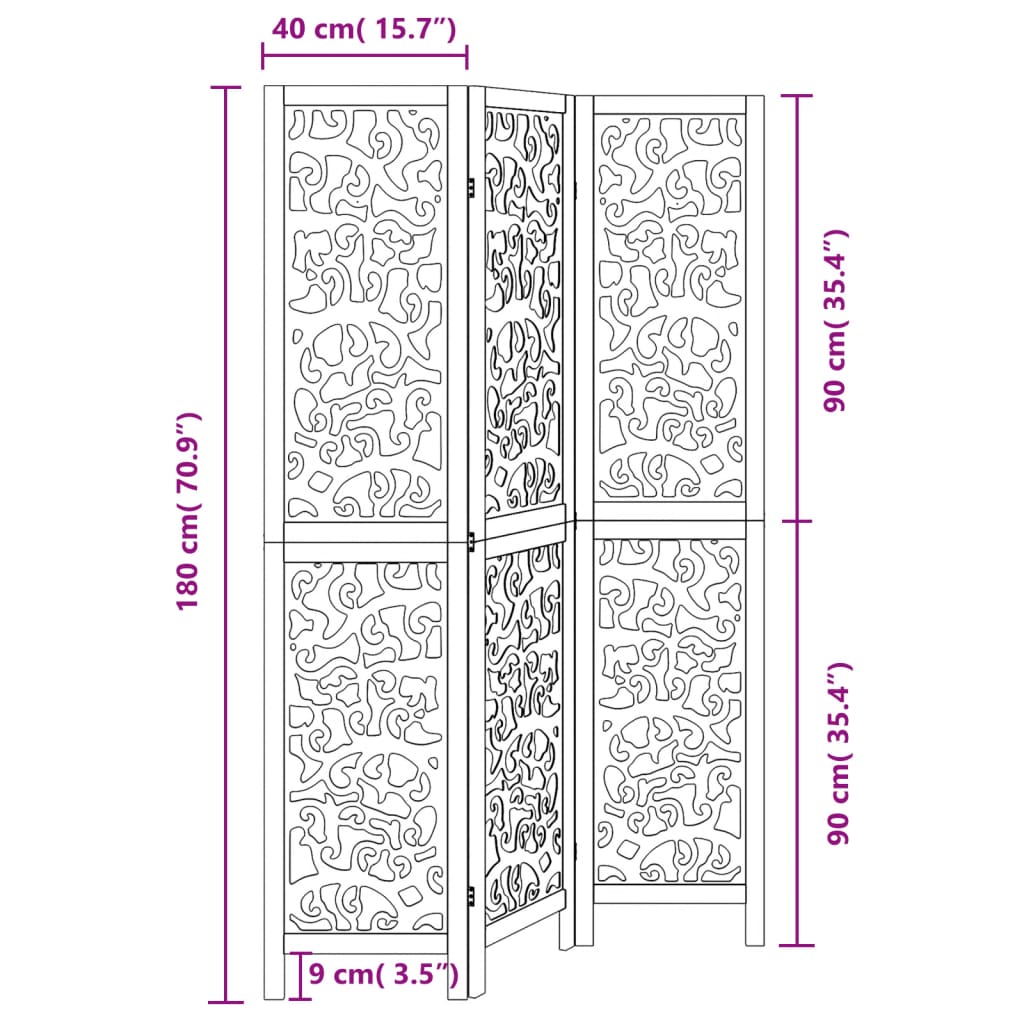 Kamerscherm met 3 panelen massief paulowniahout zwart is nu te koop bij PeponiXL, paradijselijk wonen!