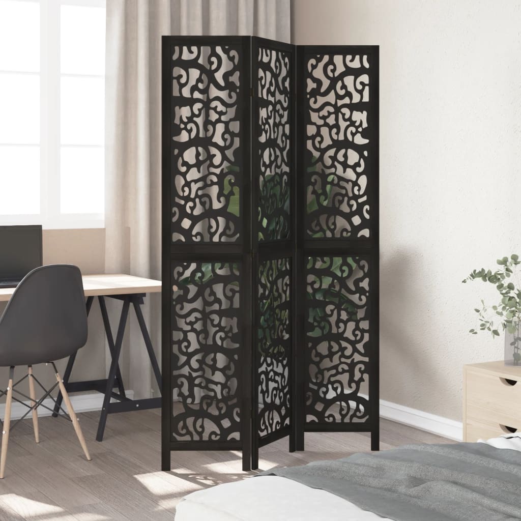 Kamerscherm met 3 panelen massief paulowniahout zwart is nu te koop bij PeponiXL, paradijselijk wonen!